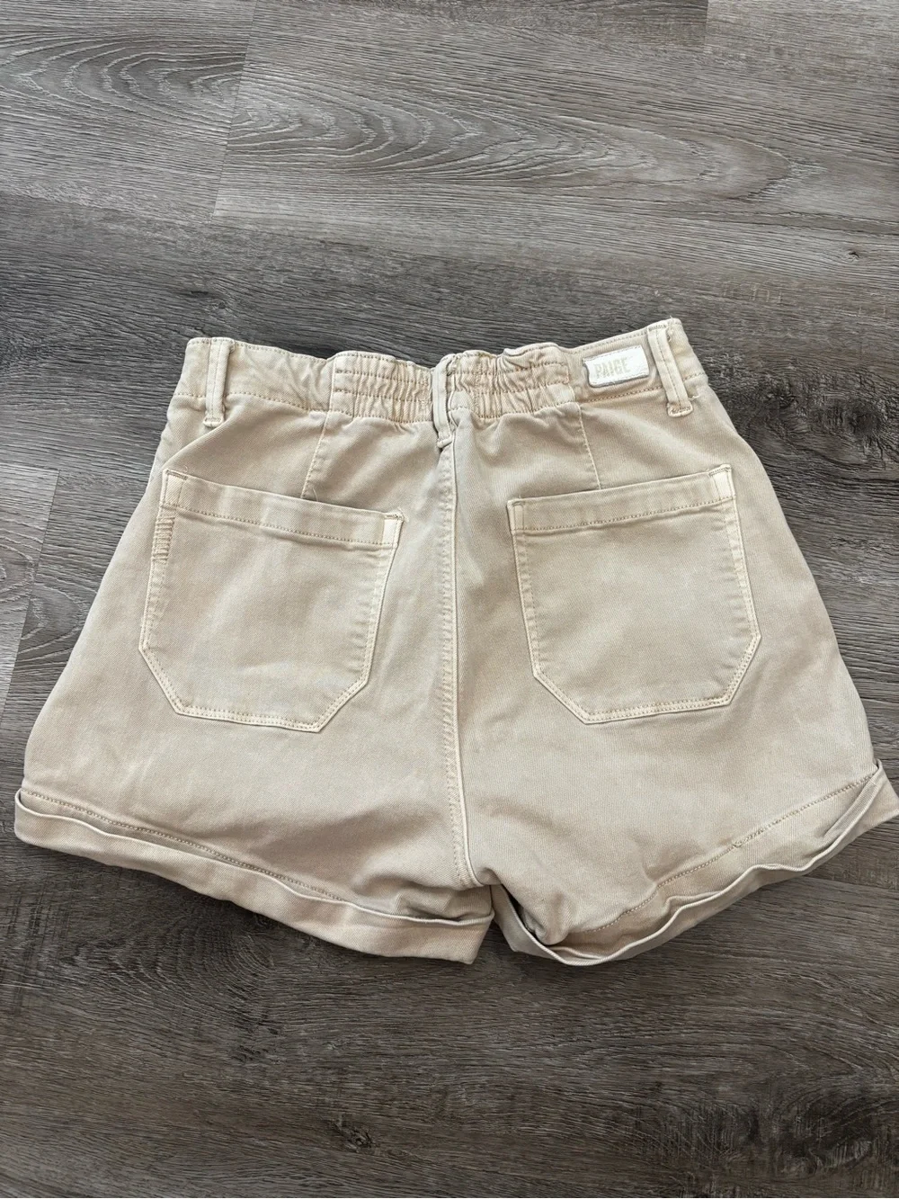 PAIGE Vintage warm sand Christy shorts Beige Drawstring Cotton Blend Shorts